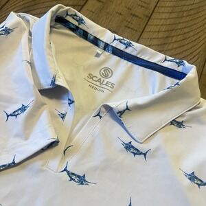 Scales Shirt Women's White Fish Polo Golf Logo Performance Medium